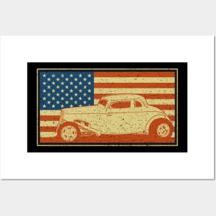 Hot Rod Coupe American Flag Posters and Art